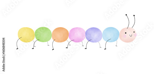 Cheerful Hand Drawn Colorful Worm On A White Background. Vector Illustation Of Childish Drawing-like Smiling Caterpillar. Nursery Art With Happy Insect. Kids Room Decoration With Funny Caterpillar.