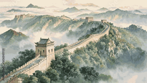 Earth Palette The Great Wall of China isolated watercolor vector illustration svg