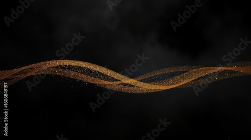 Thick fog surrounds an intense jet black background featuring a graceful and elegant gold dust glitter sparkle wave texture with refined features. 