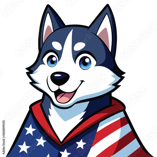 Siberian husky head with starry eyes for banner or advertisement