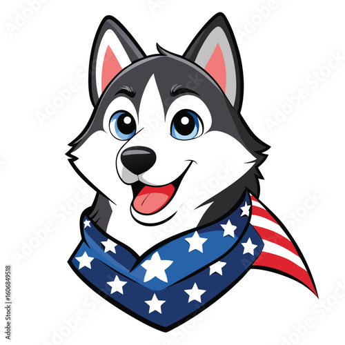 Siberian husky head with starry glowing eyes banner