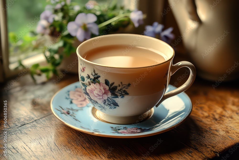 tea in antique glass cup tea in antique glass cup
