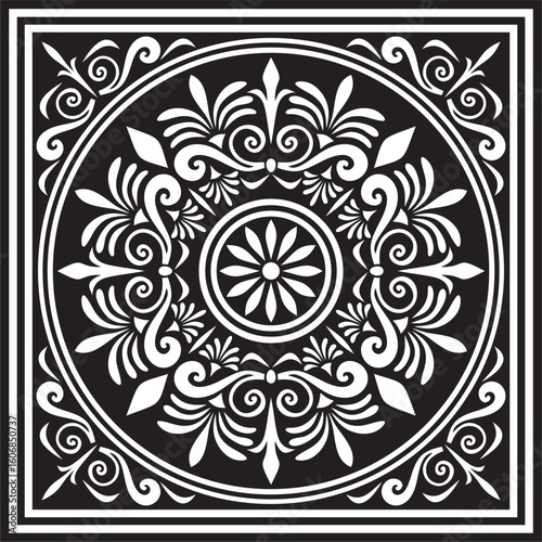 Classic greek black monochrome square ornament. Vector pattern, ancient hellenic rectangle. European border.
