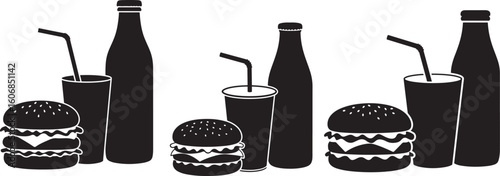 Three fast food meal combos silhouette