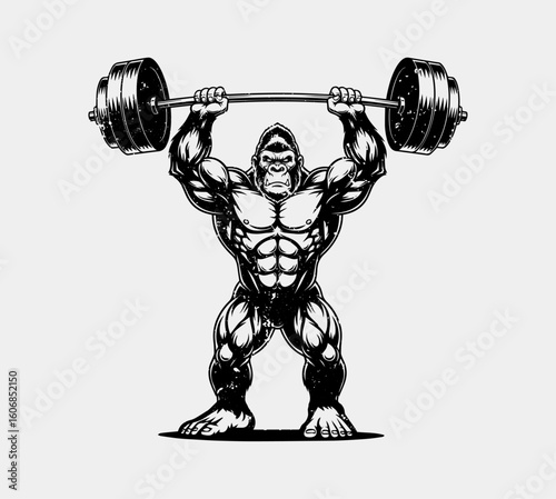Gorilla Lifting Heavy Barbell Overhead