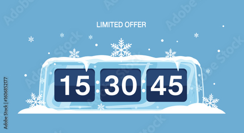 Winter Countdown Timer with Snowflakes: Limited Offer Graphic for Promotions and Sales Events