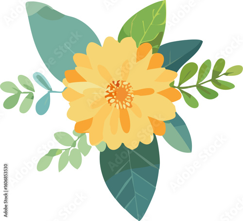 Yellow Flower with Green Leaves Floral Arrangement.