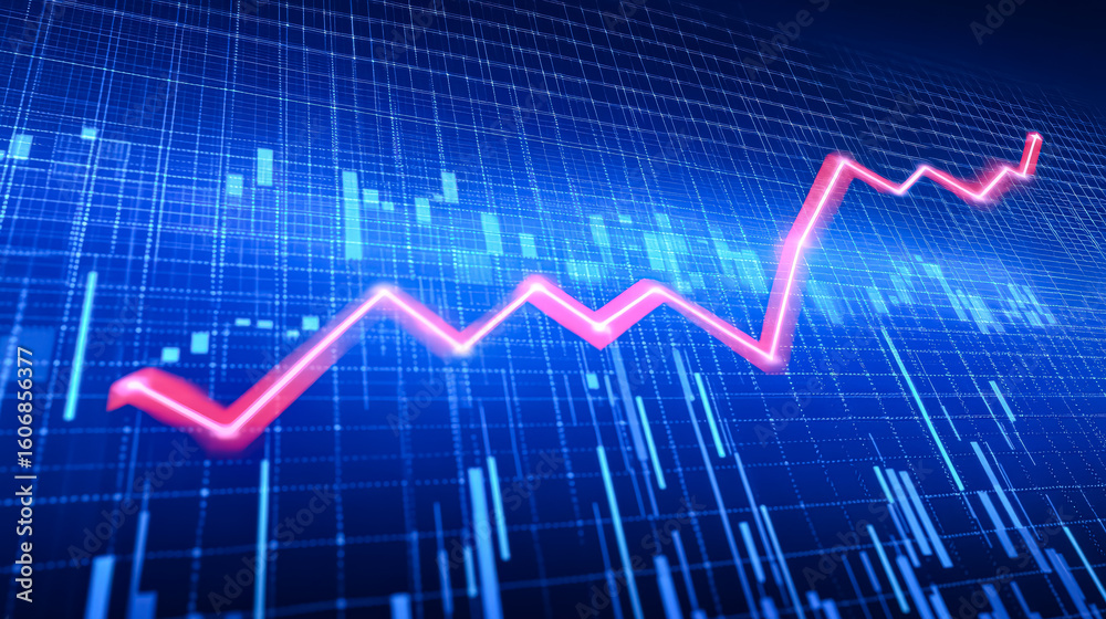 Naklejka premium Graph with a red line that is going down. The graph is blue. The graph is showing a downward trend