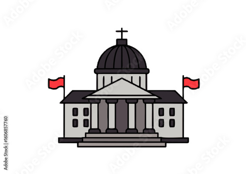 icon of a government building with a dome roof and flags