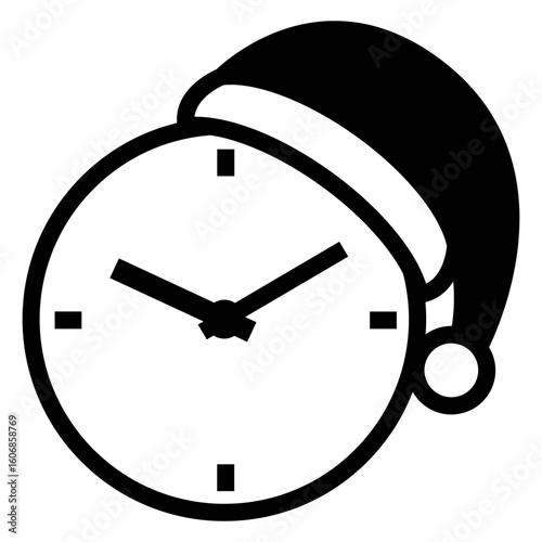 Icono con silueta de sombrero de Santa Claus con reloj simple