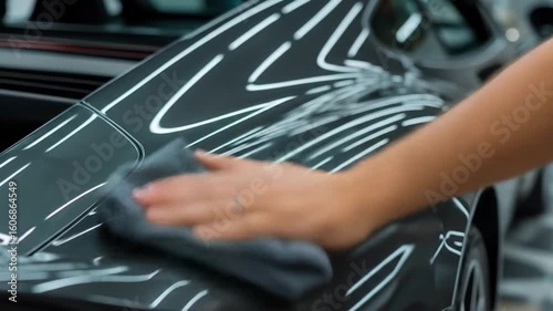 Meticulous Hand Polishing on a Luxury Car's Reflective Surface