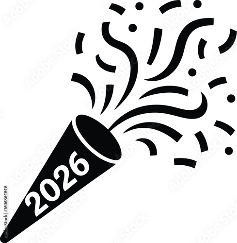 New year 2026 celebration popper silhouette