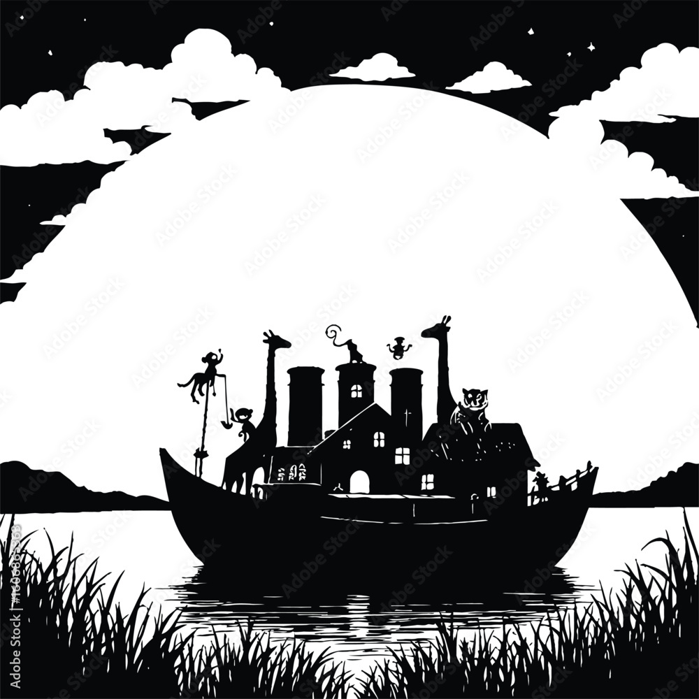 Fototapeta premium Silhouette animal ark illustration vector graphic design template for print and web use