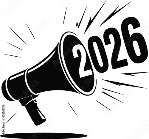 Megaphone announcing the year 2026 silhouette