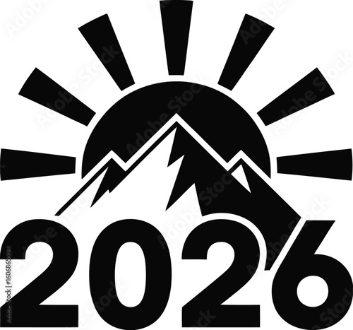 Sunrise over mountains with year 2026 silhouette