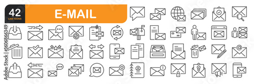 Set of line icons related to E-mail  and more. Outline icons collection. Editable stroke. Vector illustration.