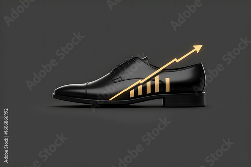Elegant black dress shoe, professional mood, symbolizing sales growth, minimalist design with copy space