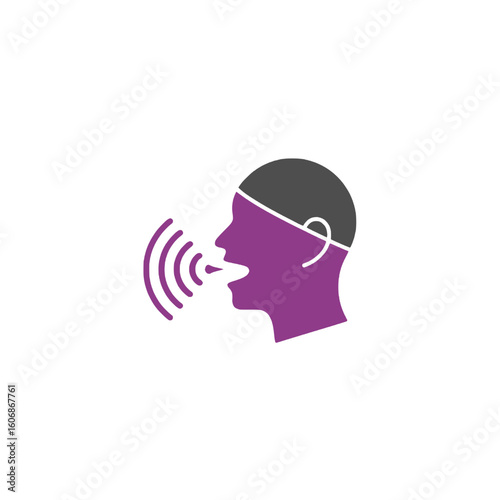 Podcast vector icon purple voice communication: speech recognition and sound waves