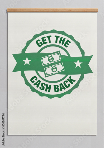 Promotional cash back sign with green colors and bold graphics. Black Friday. 