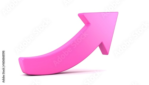 Pink upward curving arrow on white background
