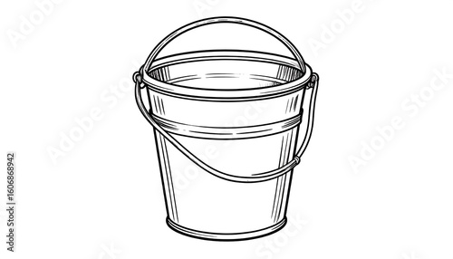 Black and white illustration of a metal bucket