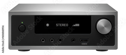 High-fidelity stereo receiver with digital display and multiple audio input ports