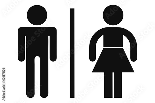 Black male and female restroom signs separated by a vertical line