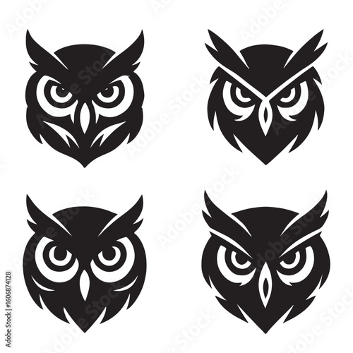 Owl Head Vector Icon Set