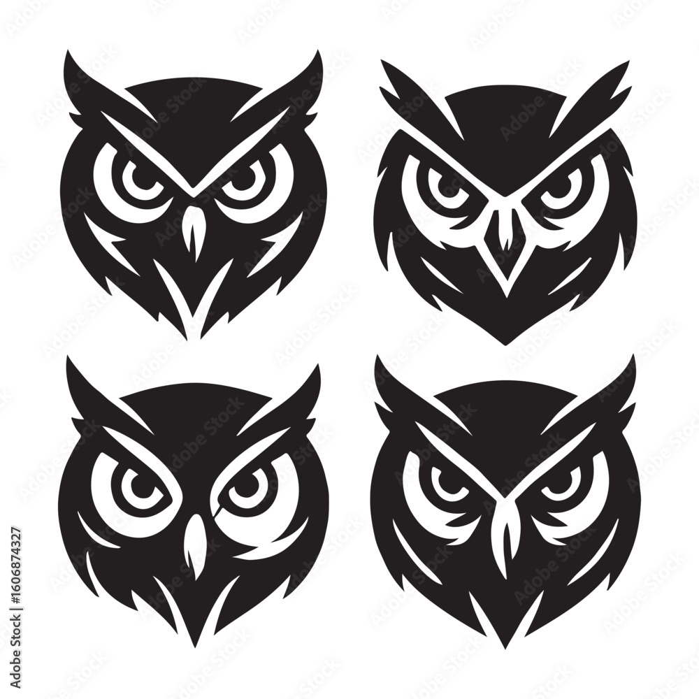 Obraz premium Owl Head Vector Icon Set