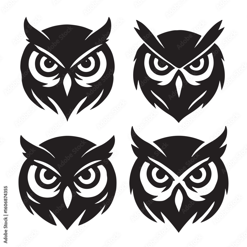 Obraz premium Owl Head Vector Icon Set