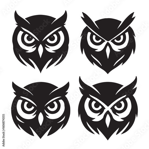 Owl Head Vector Icon Set