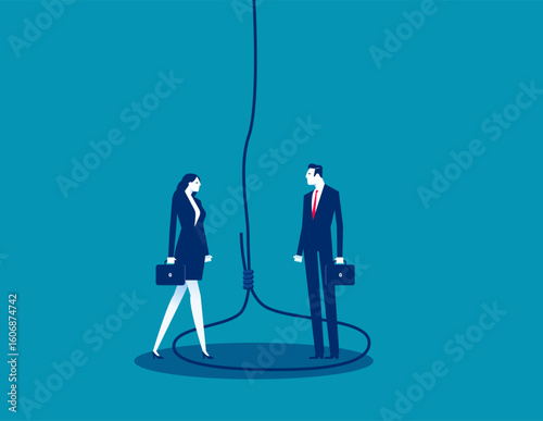 Trap. Business person with partner are trapped