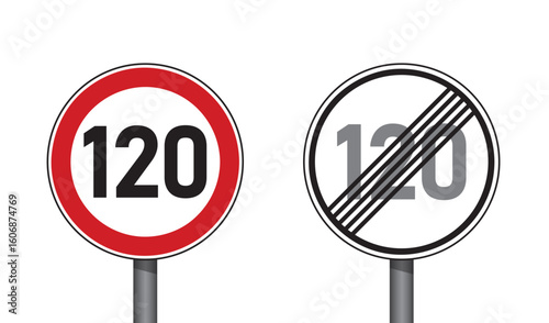 traffic signs set speed limit 120 isolated vector illustration