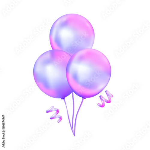 Holographic helium balloons in pastel colors — realistic vector illustration for party design, greeting cards, packaging, and decor