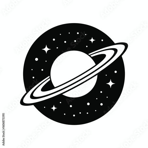 Stylized saturn in a starry cosmic circle