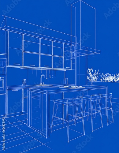 Wallpaper Mural Modern kitchen blueprint sketch Torontodigital.ca