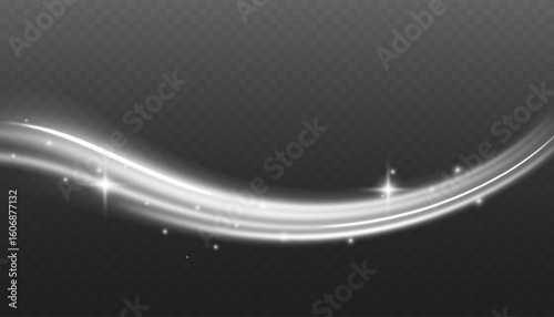 Light trail wave, fire path trace line and effect curve twirl. Neon motion effect with dust effect.   Light glowing effect.