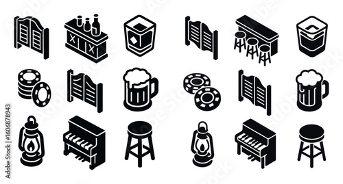 Western Saloon Icons Grid