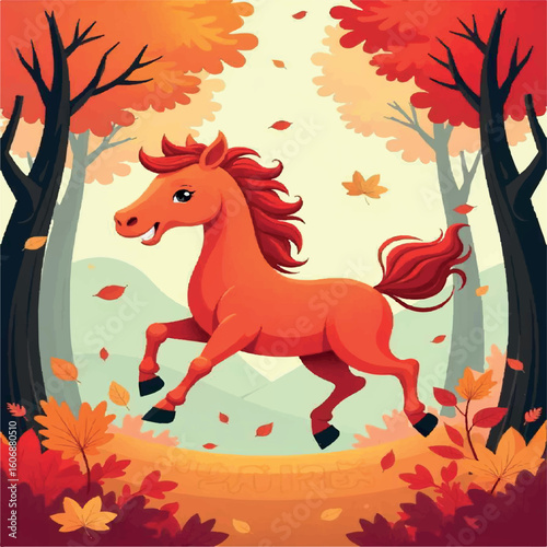 horse, red, animal, 2026, illustration, drawing, vector, design, celebration, happy, chinese, japan, zodiac, holiday, year of the horse, japanese, banner, new year, holidays, card, background, graphic