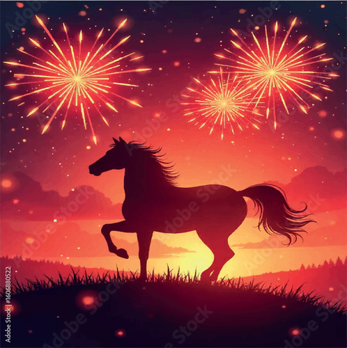 horse, red, animal, 2026, illustration, drawing, vector, design, celebration, happy, chinese, japan, zodiac, holiday, year of the horse, japanese, banner, new year, holidays, card, background, graphic