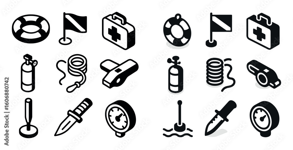 Fototapeta premium Isometric Diving Safety Icons