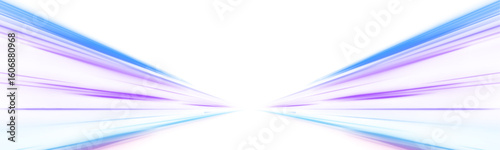 Neon stripes in the form of drill, turns and swirl. Illustration of high speed concept. Image of speed motion on the road. Abstract background png in blue and purple neon glow colors.