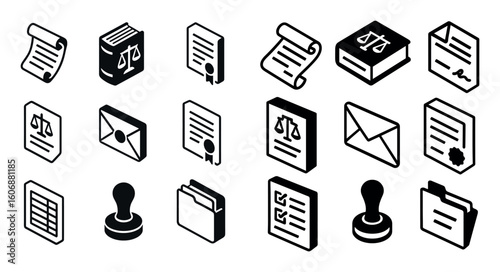 Isometric Legal Icons Grid