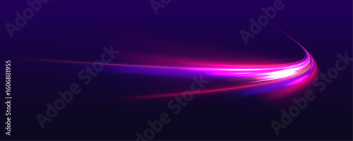 Technology background with motion neon light effect. Abstract neon light trails in a futuristic high-speed motion design. Vector glitter light fire flare trace.	
