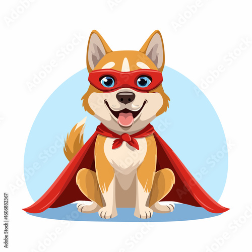 Heroic Canine: A courageous canine dons a vibrant red cape and mask, radiating confidence and bravery, with an energetic expression and inviting smile.