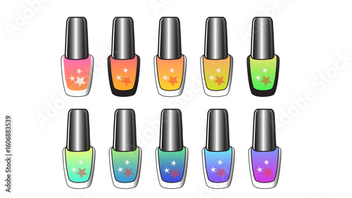A set of colorful starry K-pop nail polish
