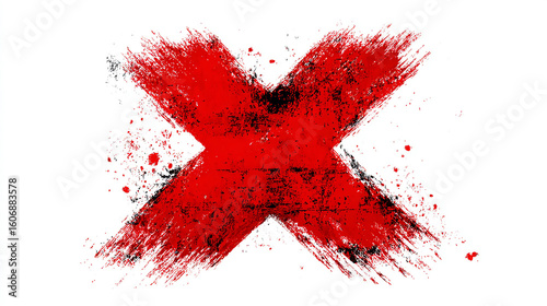 Red X Mark: Grunge Texture, Paint Splatter, Cancellation Symbol, Error Icon, Wrong Sign, Graphic Design Element, Cross Brushstroke