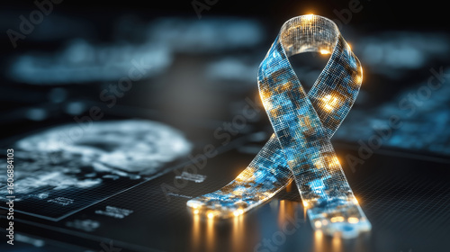 Digital puzzle ribbon with glowing edges, creating a modern and eye-catching visual effect. ADHD Awareness