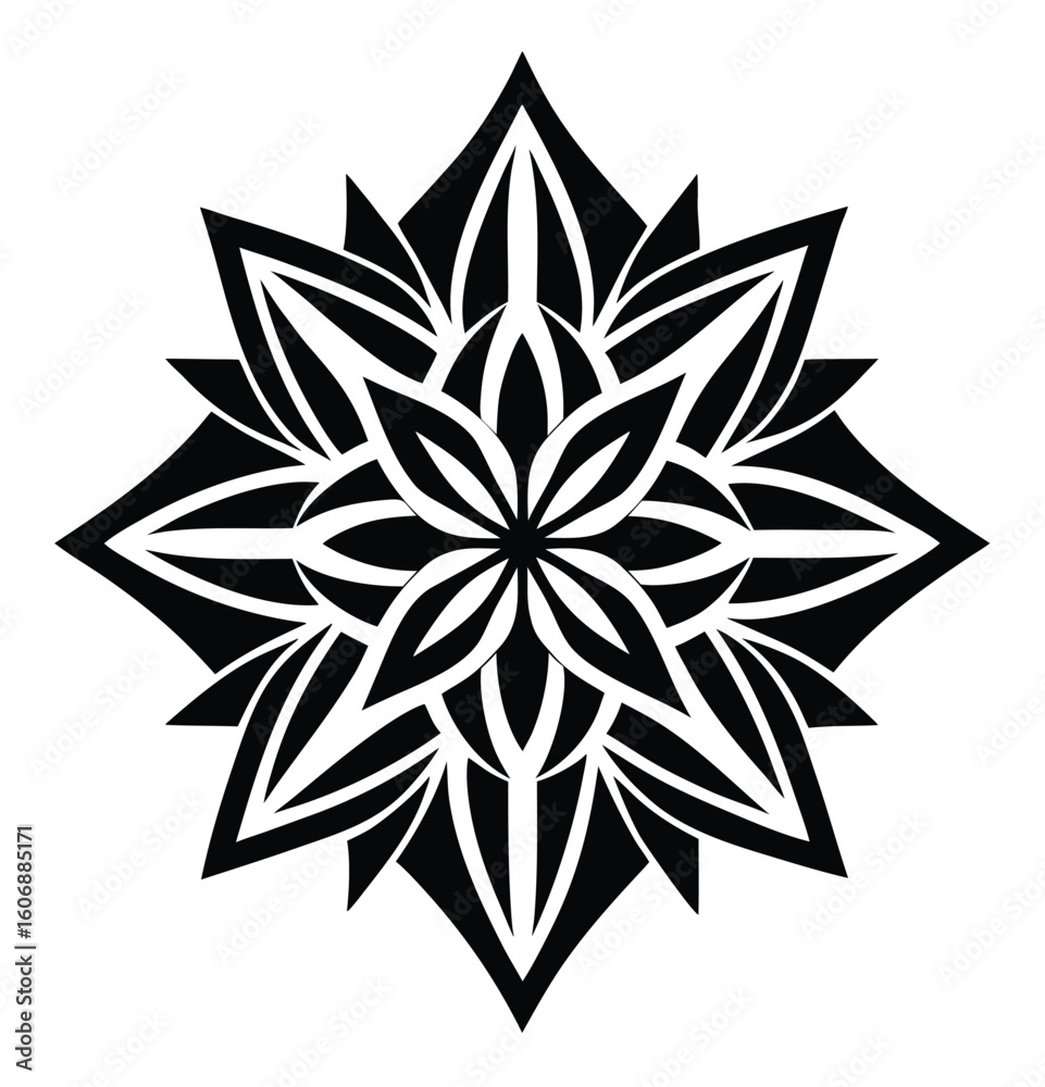 Obraz premium Black and white abstract floral ornament vector design with flower petals leaves and decorative elements