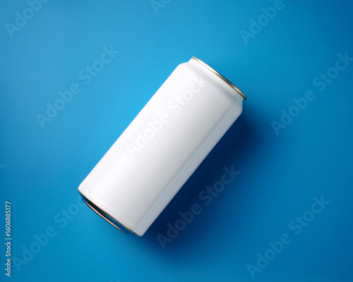 Blue paint roller and tube with a blue plastic bottle and paper napkins on a blank surface